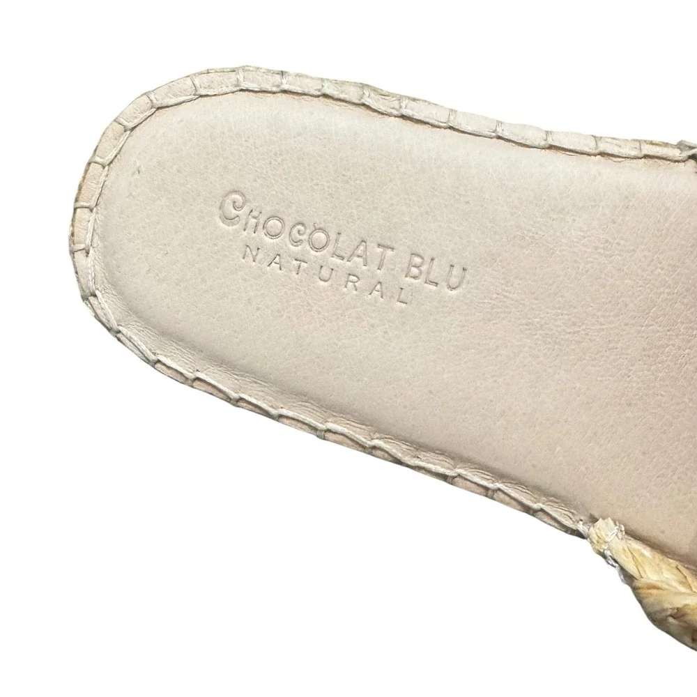 Chocolat Blu Espadrille Slide Sandals Womens 7 Natural Tan Excellent Woven Straw
